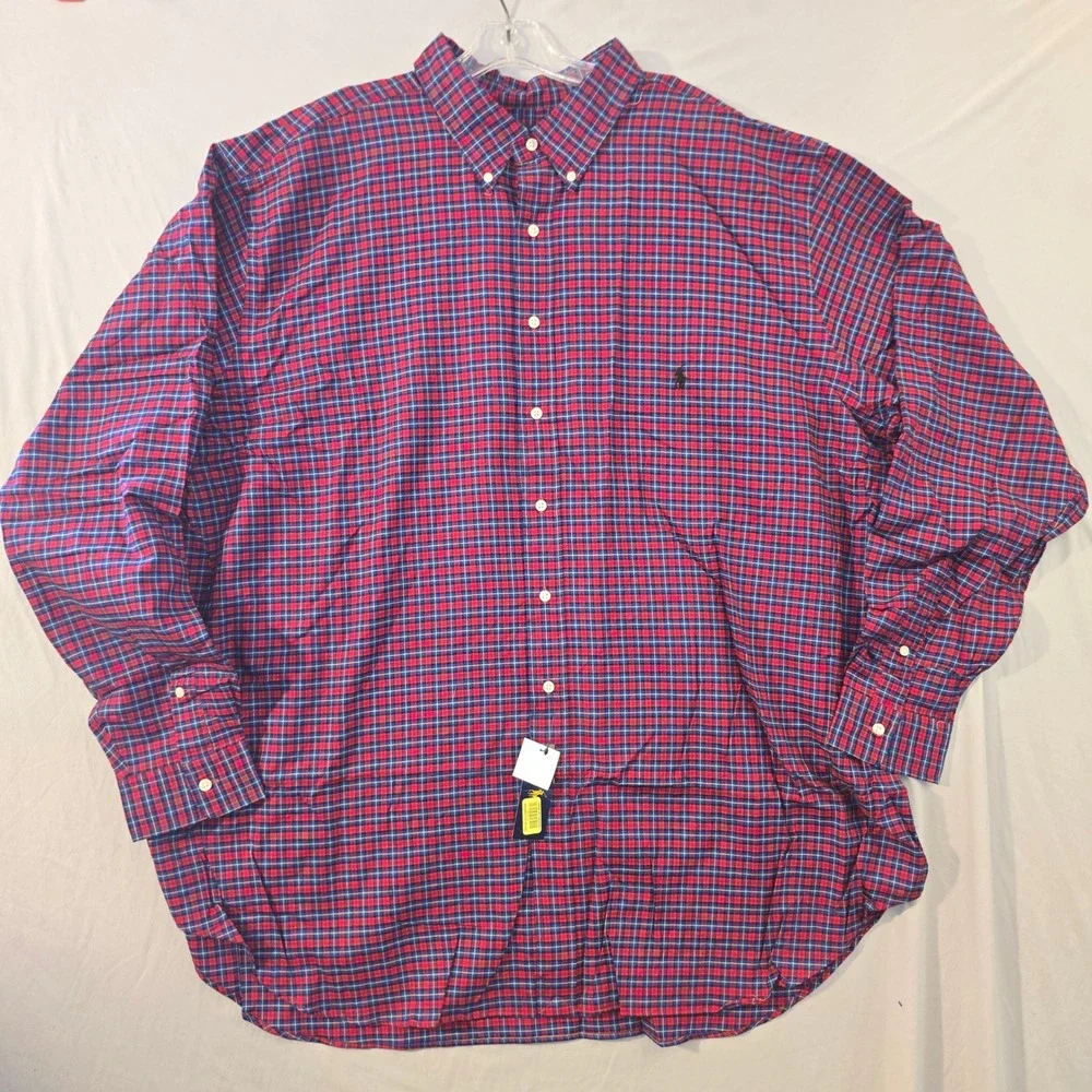 Ralph Lauren Button Down Shirt 3XLT Men Red Blue Plaid Long Sleeve Tall